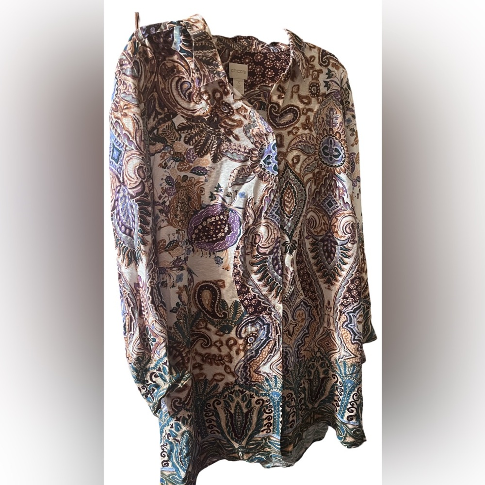 Chico’s jewel toned long tunic 💜🤎💙💛
